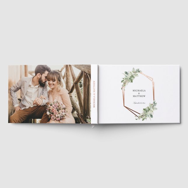 Rustic Geometric Greenery Wedding Real Rose Gold Guest Book (Full)