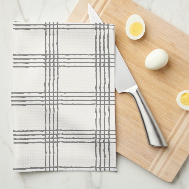 Rustic Geometric Modern Minimalist Plaid Tea Towel (Quarter Fold)