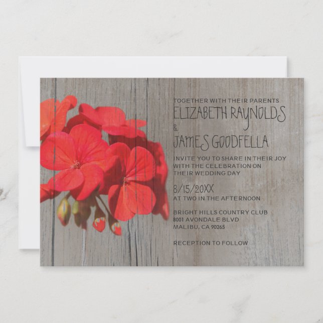 Rustic Geranium Wedding Invitations (Front)