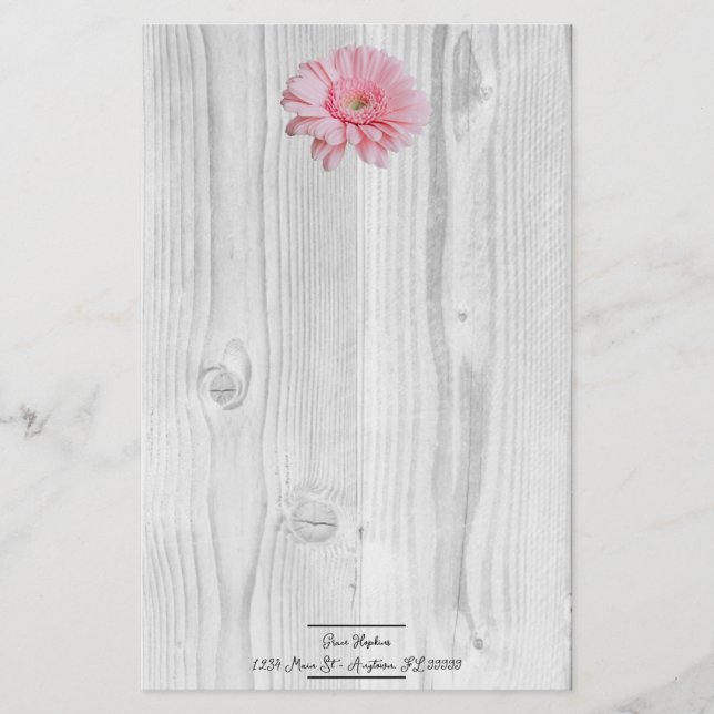 Rustic Gerber Daisy Personalised Stationery (Front)
