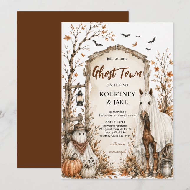 Rustic Ghost Town Western Halloween Style Party  Invitation (Front/Back)