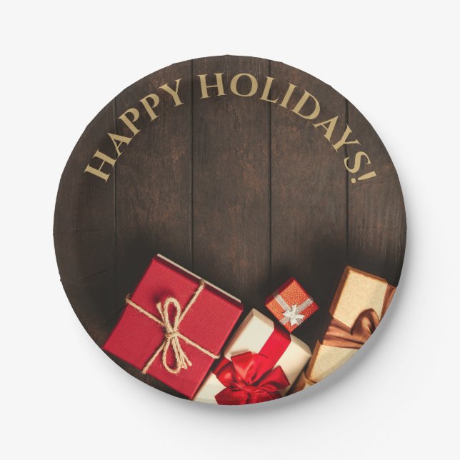 Rustic Gift Box, Christmas Paper Plate (Front)