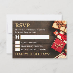 Rustic Gift Box, Christmas Party RSVP Card