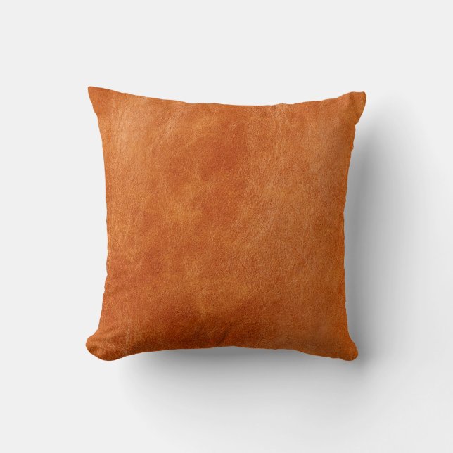 Rustic ginger smooth natural leather cushion (Front)
