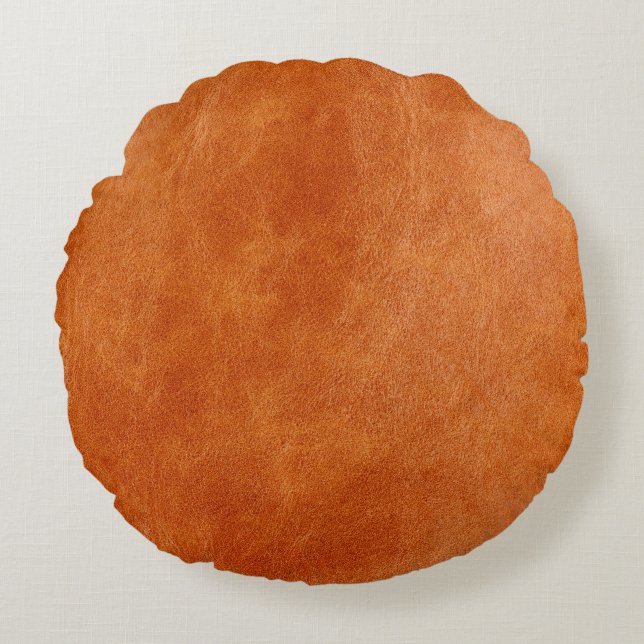 Rustic ginger smooth natural leather round cushion (Front)