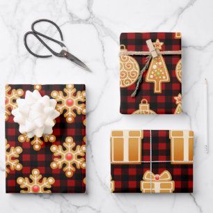 Rustic Gingerbread Cookies & Buffalo Check Plaid Wrapping Paper Sheet