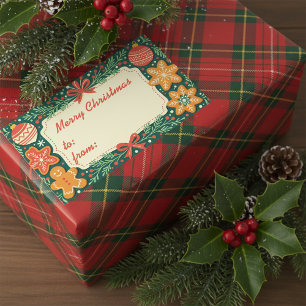 Rustic Gingerbread Holly Wreath Merry Christmas Rectangular Sticker