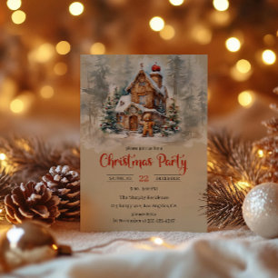 Rustic Gingerbread House Christmas Party Invitation