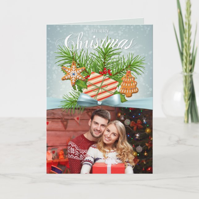 Rustic Gingerbread Photo Christmas Holiday Card (Front)