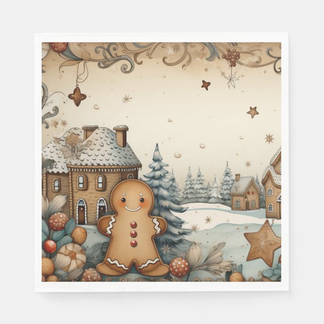 Rustic Gingerbread Village Man Napkin (Front)