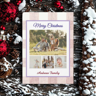 Rustic Gingham 4 Photo Collage Merry Christmas  Holiday Postcard