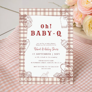 Rustic Gingham Barbecue Baby Q Baby Shower Invitation