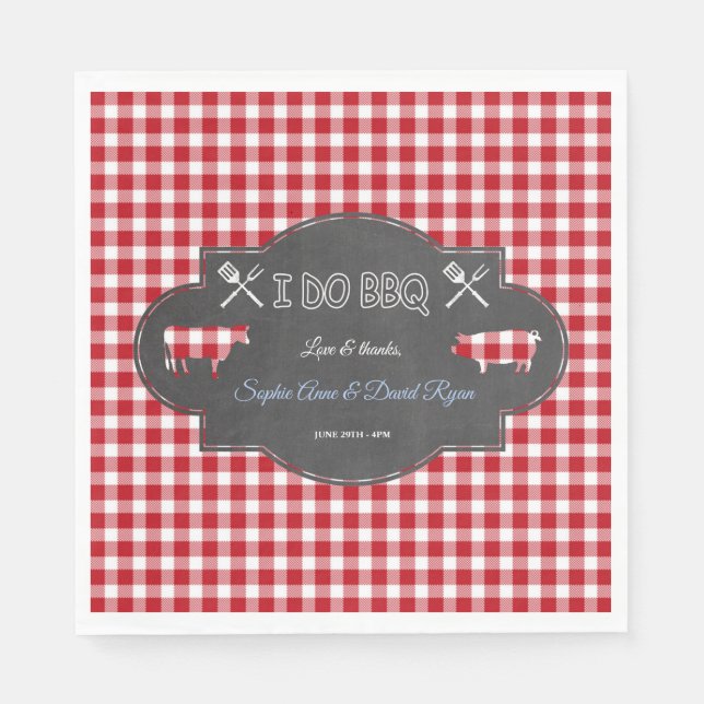 Rustic Gingham Chalk I DO BBQ Invite Napkin (Front)