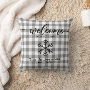 Rustic Gingham Check Personalised Name Cushion