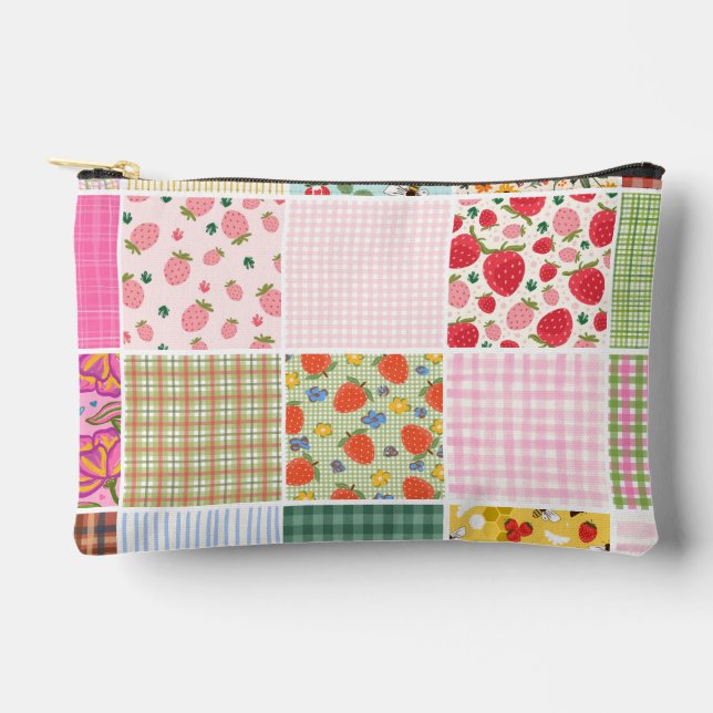 Rustic Gingham Flower Berries Quilt Inspired  Accessory Pouch (Front)