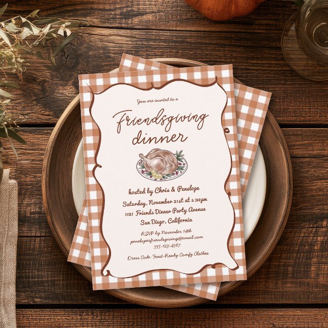 Rustic Gingham Friendsgiving Thanksgiving Dinner Invitation (Creator Uploaded)
