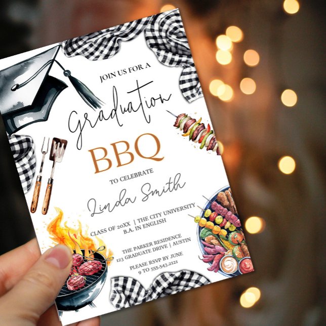 Rustic Gingham Graduation BBQ Invitation (Rustic Gingham Graduation BBQ Invitation ##Rustic Gingham Graduation#BBQInvitation#bbqparty#Rustic)