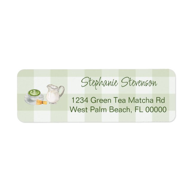 Rustic Gingham Matcha Tea Return Address Label (Front)