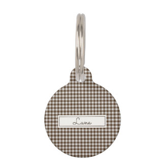 Rustic Gingham Pattern in Brown with Name Pet Tag