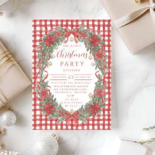 Rustic Gingham Poinsettia Christmas Invitation