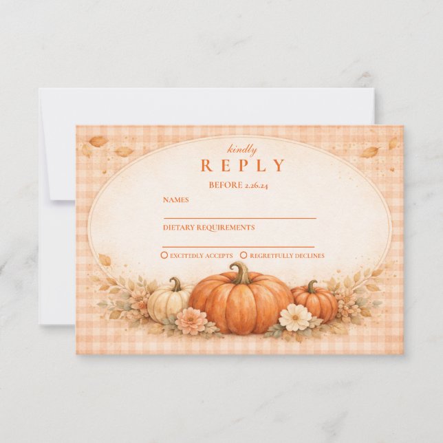 Rustic Gingham Pumpkin Fall Graduation RSVP Card (Front)