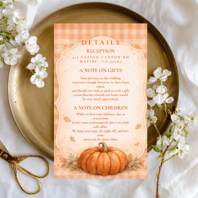 Rustic Gingham Pumpkin Fall Wedding Enclosure Card (Creator Uploaded)