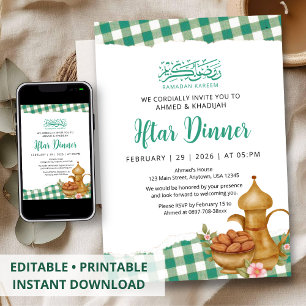 Rustic Gingham Ramadan Iftar Dinner Picnic Invitation
