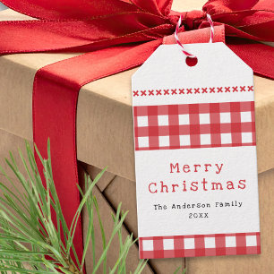 Rustic Gingham Red White Merry Christmas Gift Tags