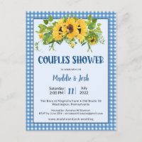 Rustic Gingham Sunflowers Couple Shower Invitation