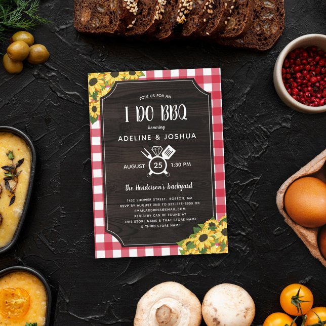 Rustic Gingham Sunflowers I Do BBQ Couple's Shower Invitation (Creator Uploaded)