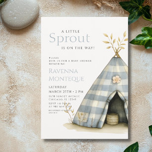 Rustic Gingham Tent A Little Sprout Baby Shower Invitation