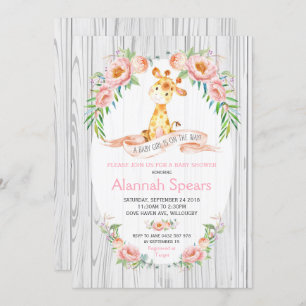 Rustic Giraffe Pink Floral Baby Shower Invitations