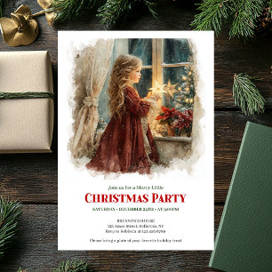 Rustic girl awaiting Santa printable Christmas  Invitation