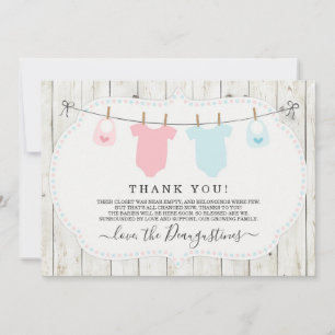 Rustic Girl & Boy Twins Baby Shower Thank You Card