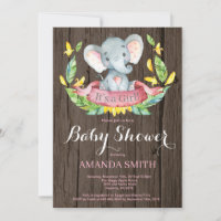 Rustic Girl Elephant Baby Shower Invitation