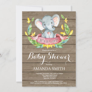 Rustic Girl Elephant Baby Shower Invitation