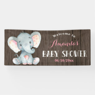 Rustic Girl Elephant Baby Shower Pink and Grey Banner