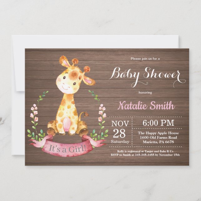 Rustic Girl Giraffe Baby Shower Invitation (Front)