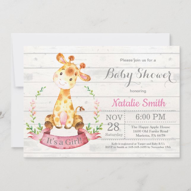 Rustic Girl Giraffe Baby Shower Invitation (Front)