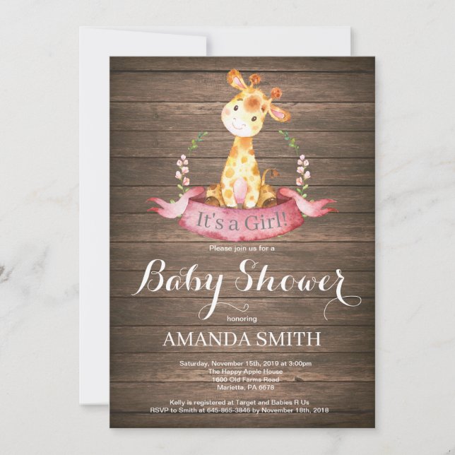 Rustic Girl Giraffe Baby Shower Invitation (Front)