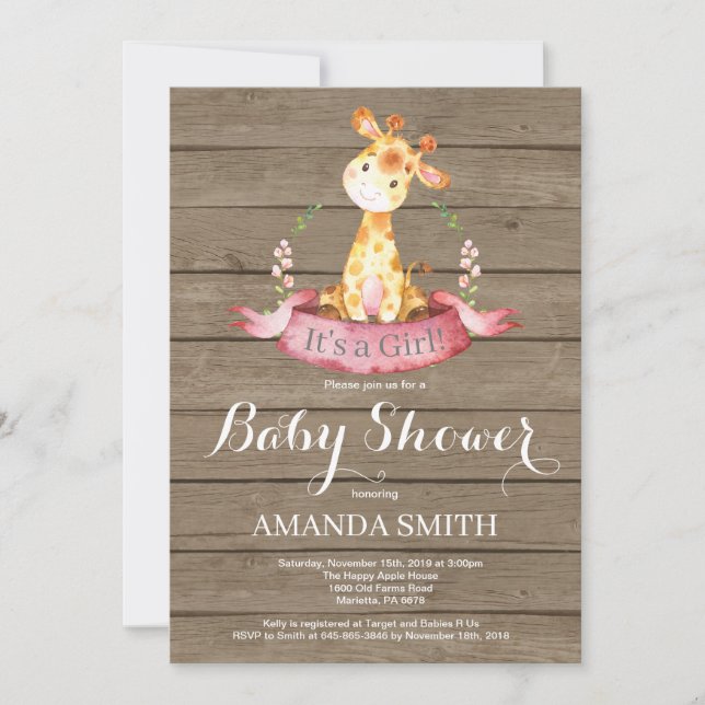 Rustic Girl Giraffe Baby Shower Invitation (Front)