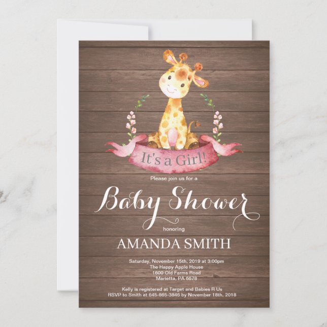 Rustic Girl Giraffe Baby Shower Invitation (Front)
