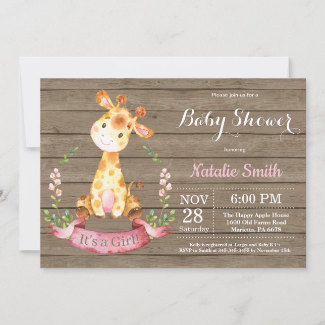 Rustic Girl Giraffe Baby Shower Invitation (Front)