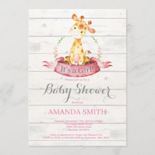 Rustic Girl Giraffe Baby Shower Invitation Pink
