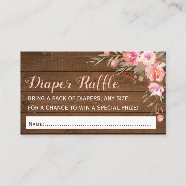 Rustic Girl Pink Baby Shower Diaper Raffle Tickets Enclosure Card (Front)