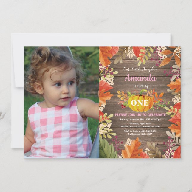 Rustic Girl Pumpkin Fall Birthday Invitation (Front)