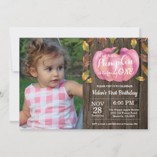 Rustic Girl Pumpkin First Birthday Invitation Pink