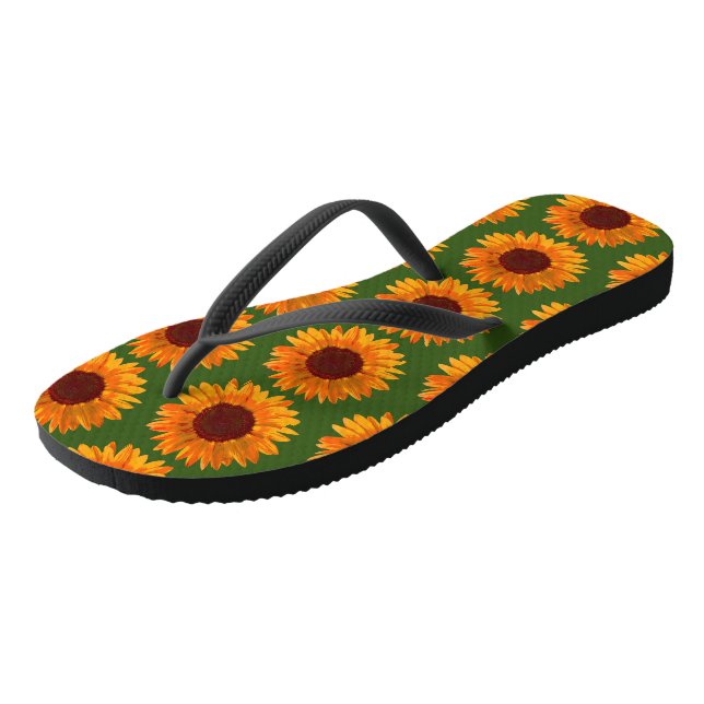 Rustic Girls Orange and Green Sunflower Pattern Jandals (Angled)