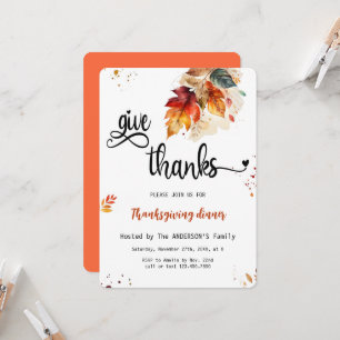 Rustic Give Thanks Autumn Thanksgiving Dinner Invitation