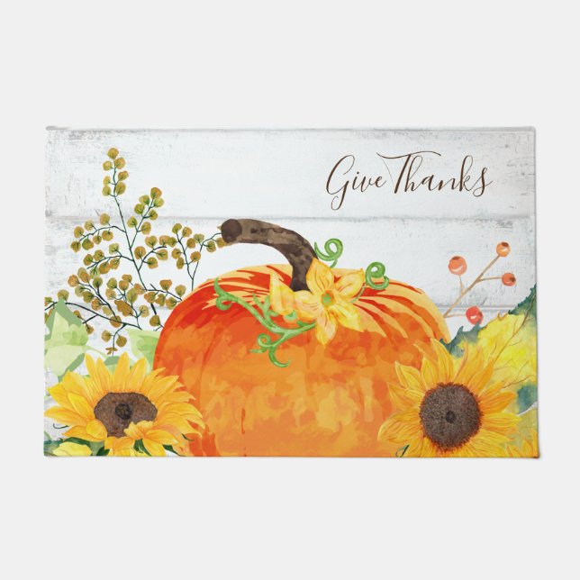 Rustic Give Thanks Fall Doormat (Front)
